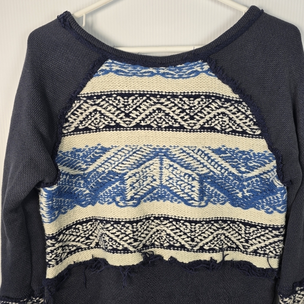 Free People Blue Aztec Tribal Soft Boho Snow Angel Angora Rabbit Hair Sweater S - Picture 13 of 16